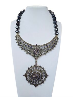 Heidi Daus French Twist Purple Gold Swarovski Crystal Brooch Collar Necklace